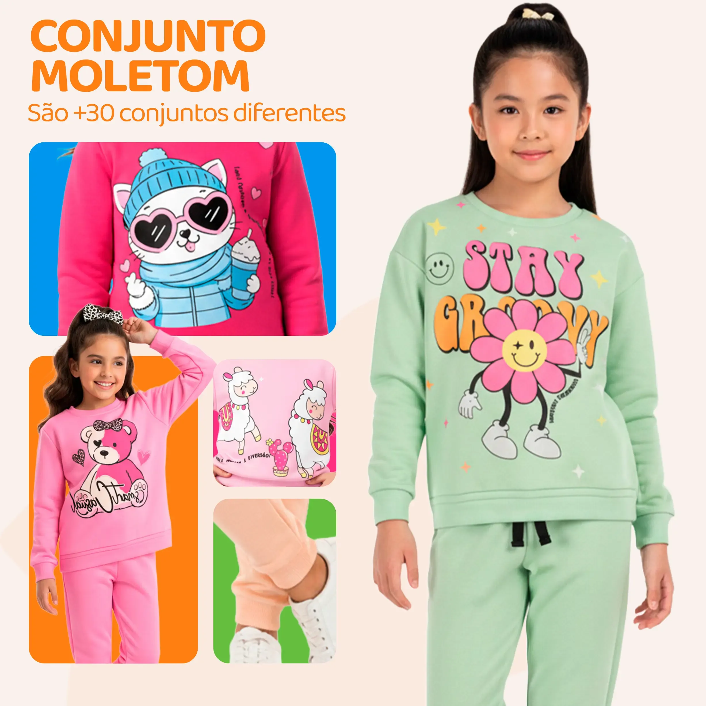Kit 10 Peças Moletom Infantil Menina Inverno Confeccionados em Algodão Macio - Foto 3